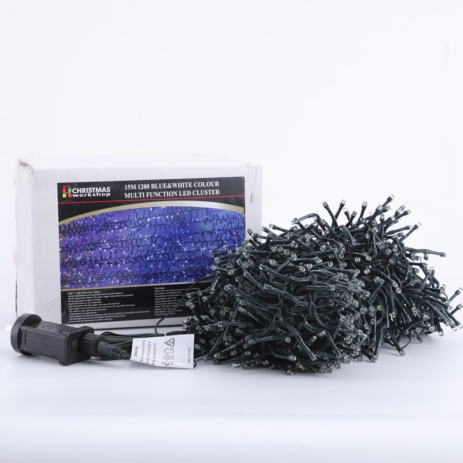 Samland 1200 Led Cluster Fairy Light Blue White For Christmas Decoration V1060-LEDCC1200-BW