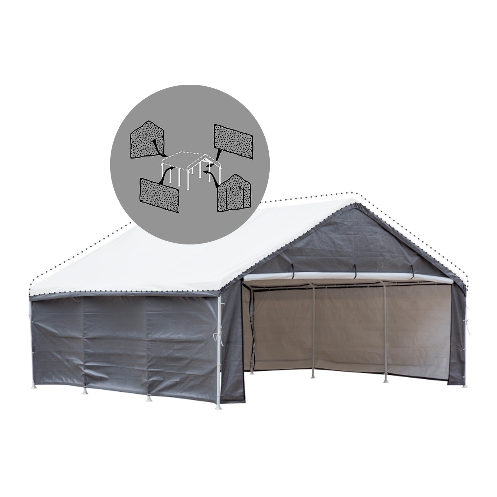Samland Enclosure Kit (Side Wall Accessory Only) for Portable Double Carport Canopy 18x20FT V1060-PGD1368WALL