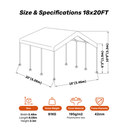 Samland Portable Carport Garage Shelter Canopy Double Size 18x20FT V1060-PGD1386A+B+C