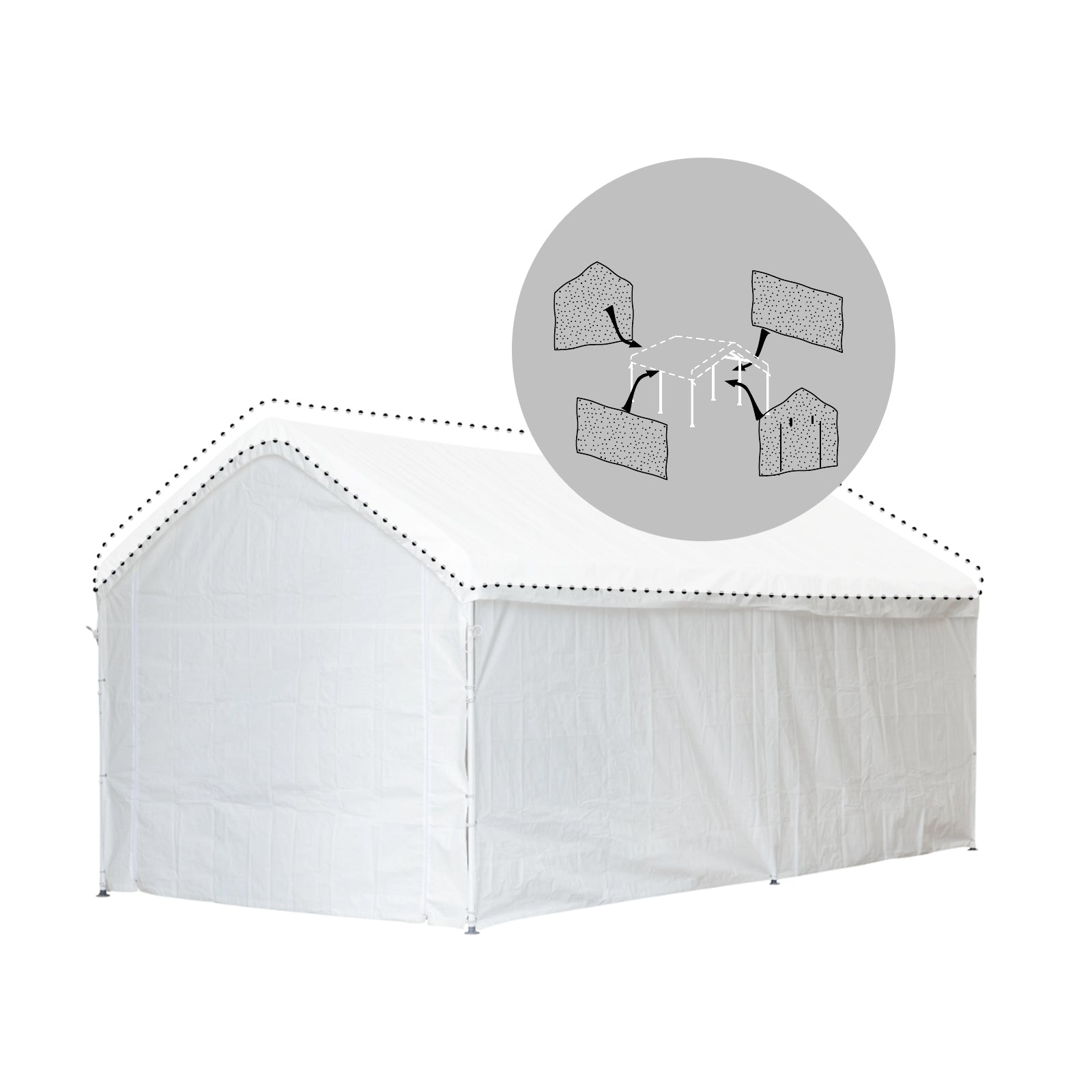 Samland Carport Wall for 10x20 ft Garage Shelter Canopy (PGS1107WALL) - White Wall Accessory Only V1060-PGS1107WALL