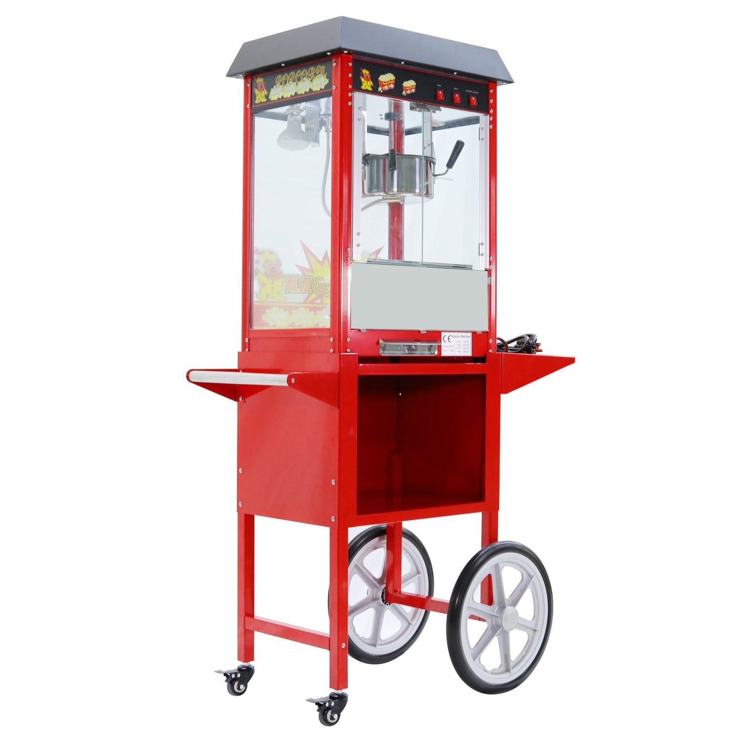 Samland 8OZ Popcorn Machine Maker on the Wheeled Cart Deck Warmer V1060-POP6A-R