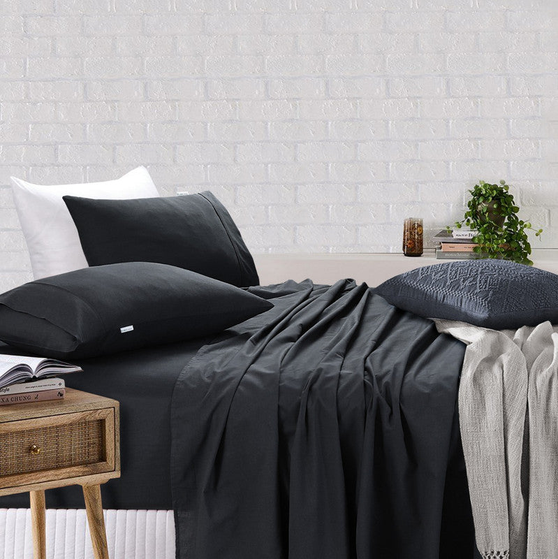 Elan Linen 100% Egyptian Cotton Vintage Washed 500TC Charcoal 50 cm Deep Mega King Bed Sheets Set V107-MKBCHRSS