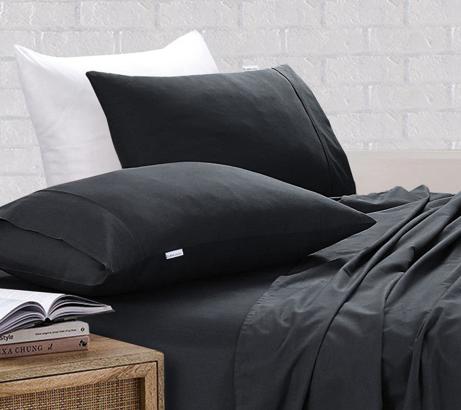Elan Linen 100% Egyptian Cotton Vintage Washed 500TC Charcoal 50 cm Deep Mega King Bed Sheets Set V107-MKBCHRSS