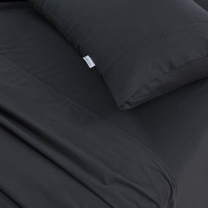 Elan Linen 100% Egyptian Cotton Vintage Washed 500TC Charcoal Single Bed Sheets Set V107-SBCHRSS