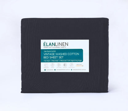 Elan Linen 100% Egyptian Cotton Vintage Washed 500TC Charcoal Single Bed Sheets Set V107-SBCHRSS