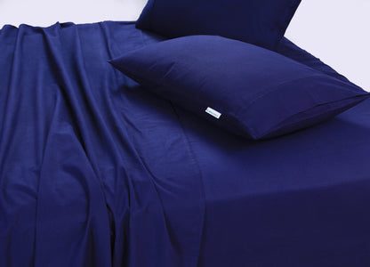 Elan Linen 100% Egyptian Cotton Vintage Washed 500TC Navy Blue Single Bed Sheets Set V107-SBNBLSS