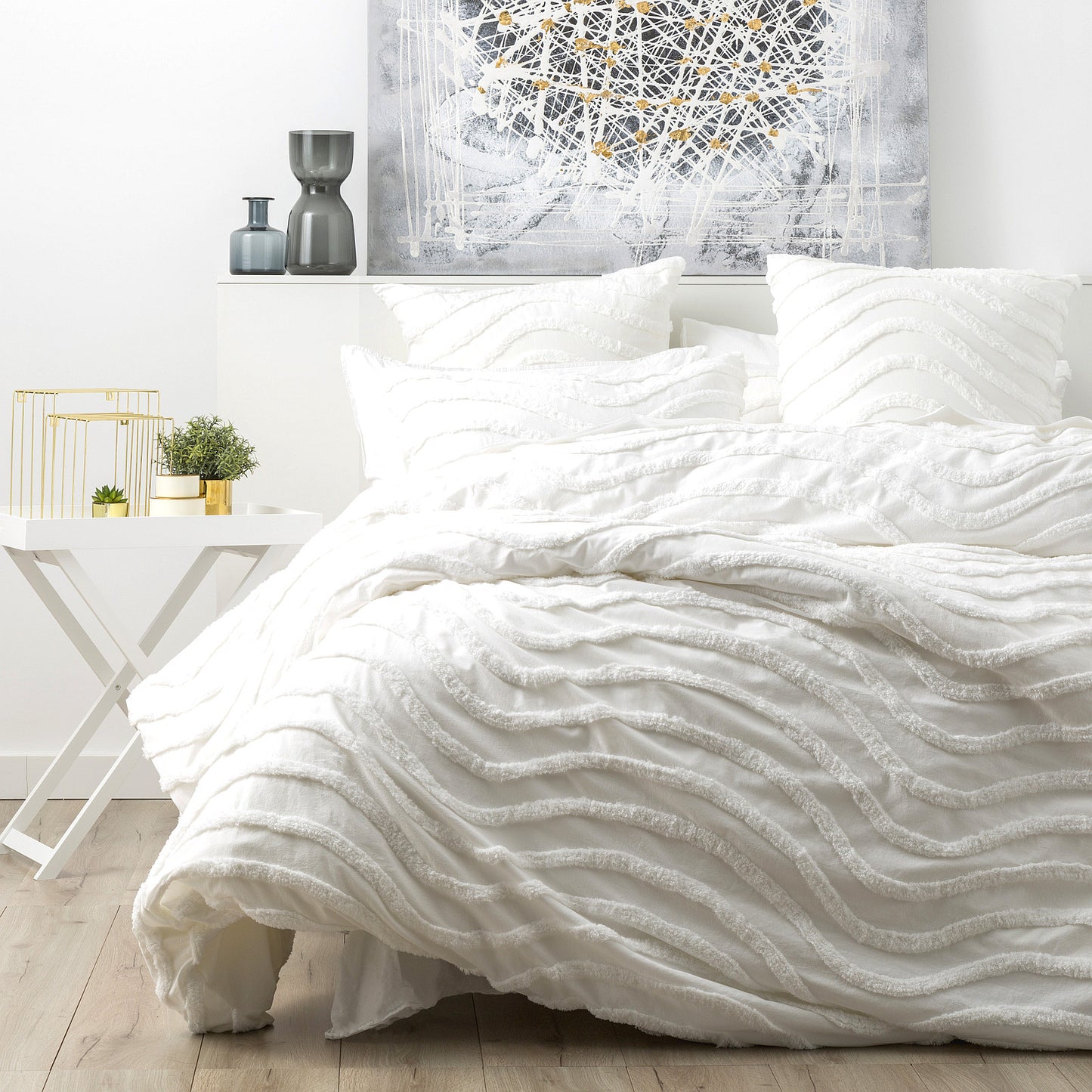 Chenille Wave 100% Cotton Vintage Washed White Tufted European Pillowcase by Cloud Linen V107-SH316285