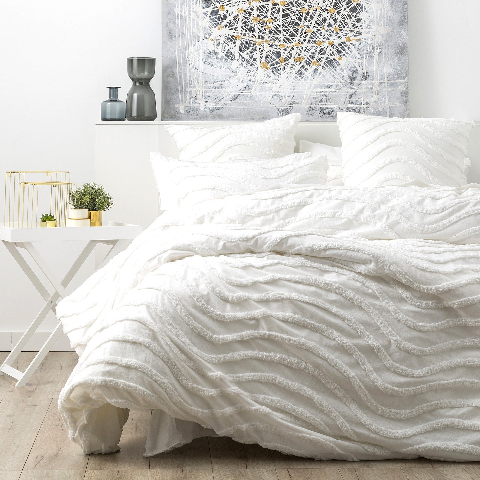 Chenille Wave 100% Cotton Vintage Washed White Tufted European Pillowcase by Cloud Linen V107-SH316285