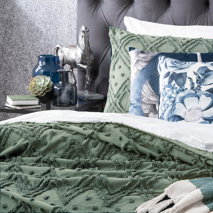 Medallion Sage Cotton Vintage Washed Tufted King Quilt Cover set by Park Avenue V107-SH319480