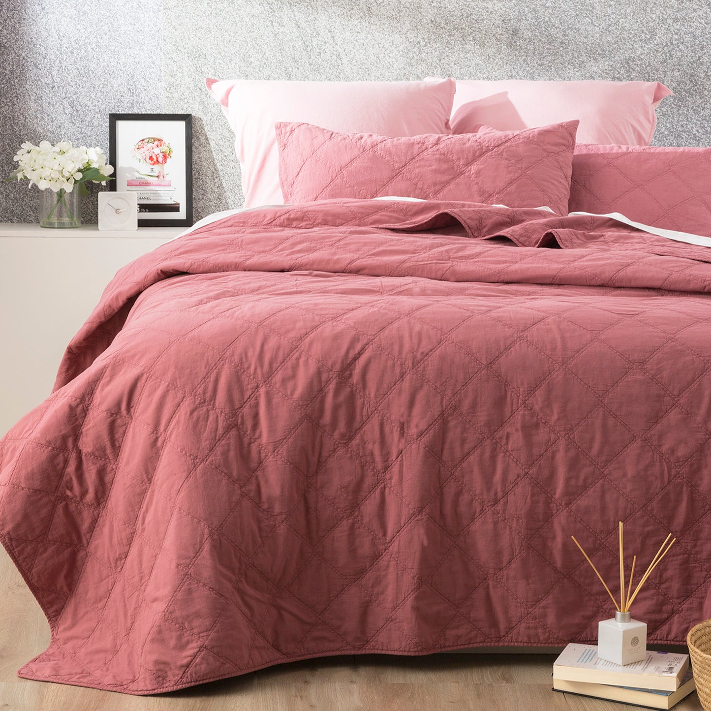 Attwood Vintage Stone Washed Cotton Quilted Rose Coverlet Set by Renee Taylor Queen/King V107-SH320800