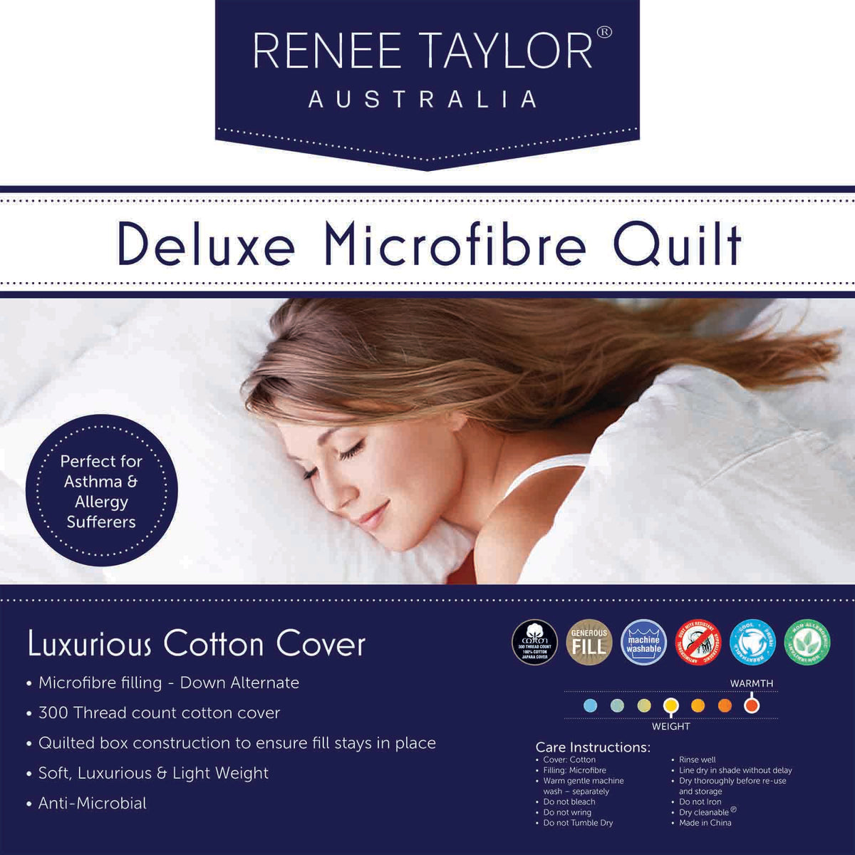 600 GSM Deluxe High Loft Quilt With Cotton Cover Premium Microfiber Filling by Renee Taylor Queen
