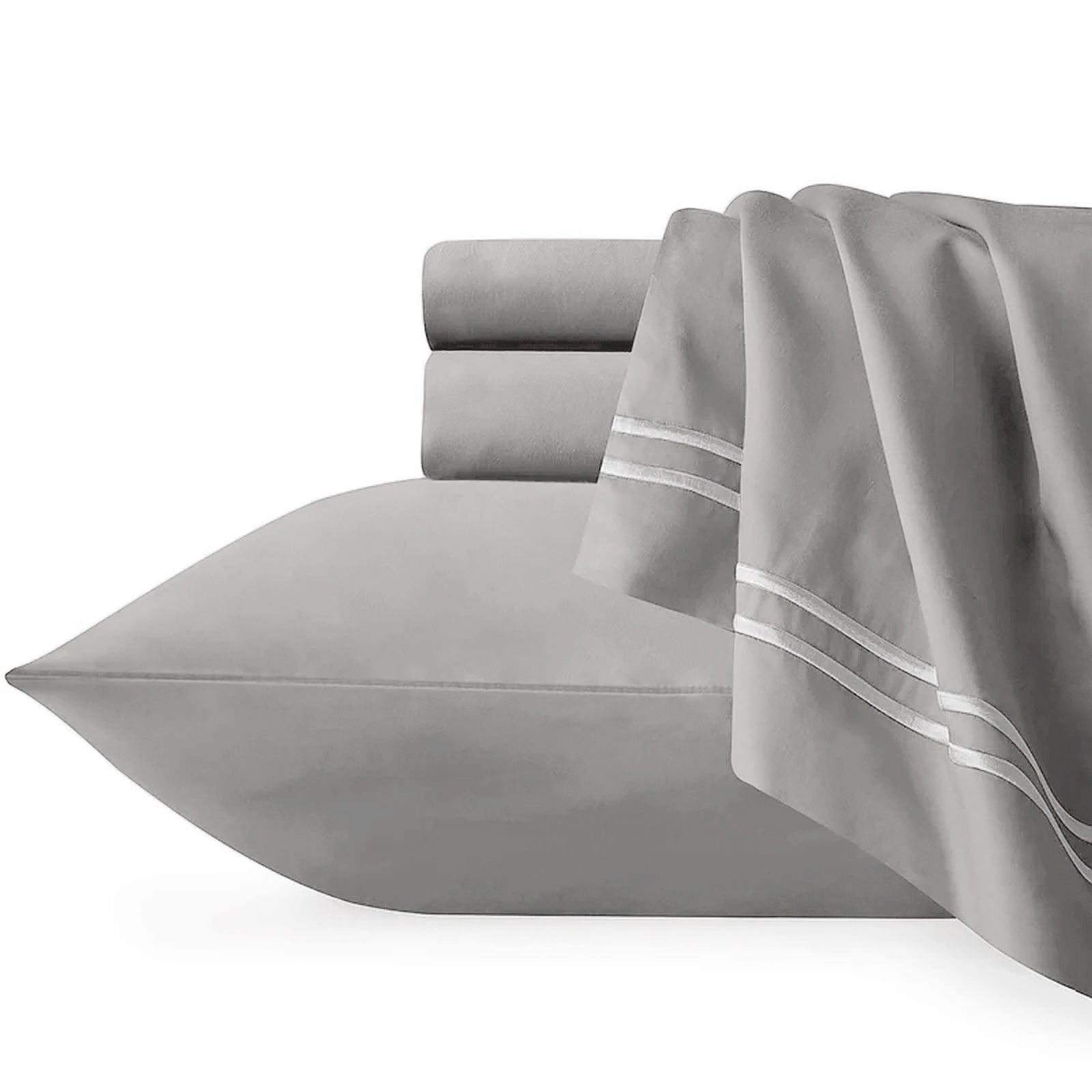 Strada Embroidered 1000 TC Egyptian Cotton Silver White Queen Quilt Cover Sets by Renee Taylor V107-SH328325