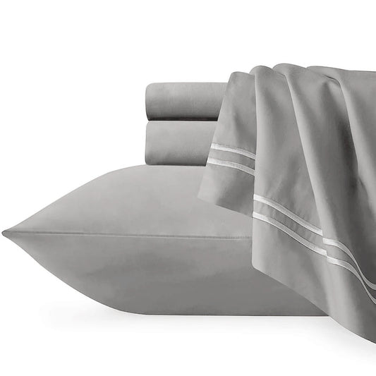 Strada Embroidered 1000 TC Egyptian Cotton Silver White Queen Quilt Cover Sets by Renee Taylor V107-SH328325