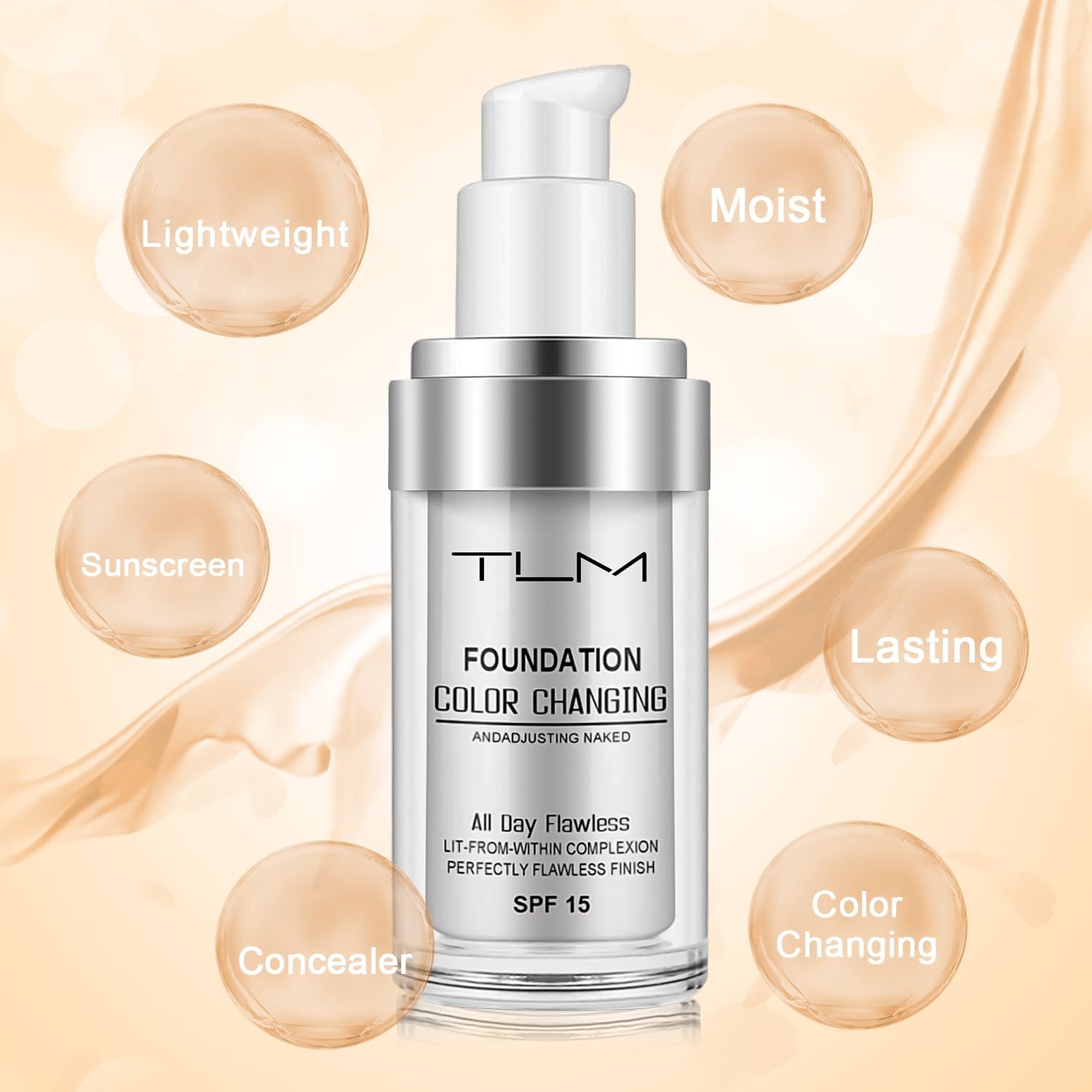 ReviGLam TLM Colour Changing Liquid Foundation Hides Wrinkles & Lines, BB Cream Makeup Base Concealer Cover V107-TLM-FF-401345-1