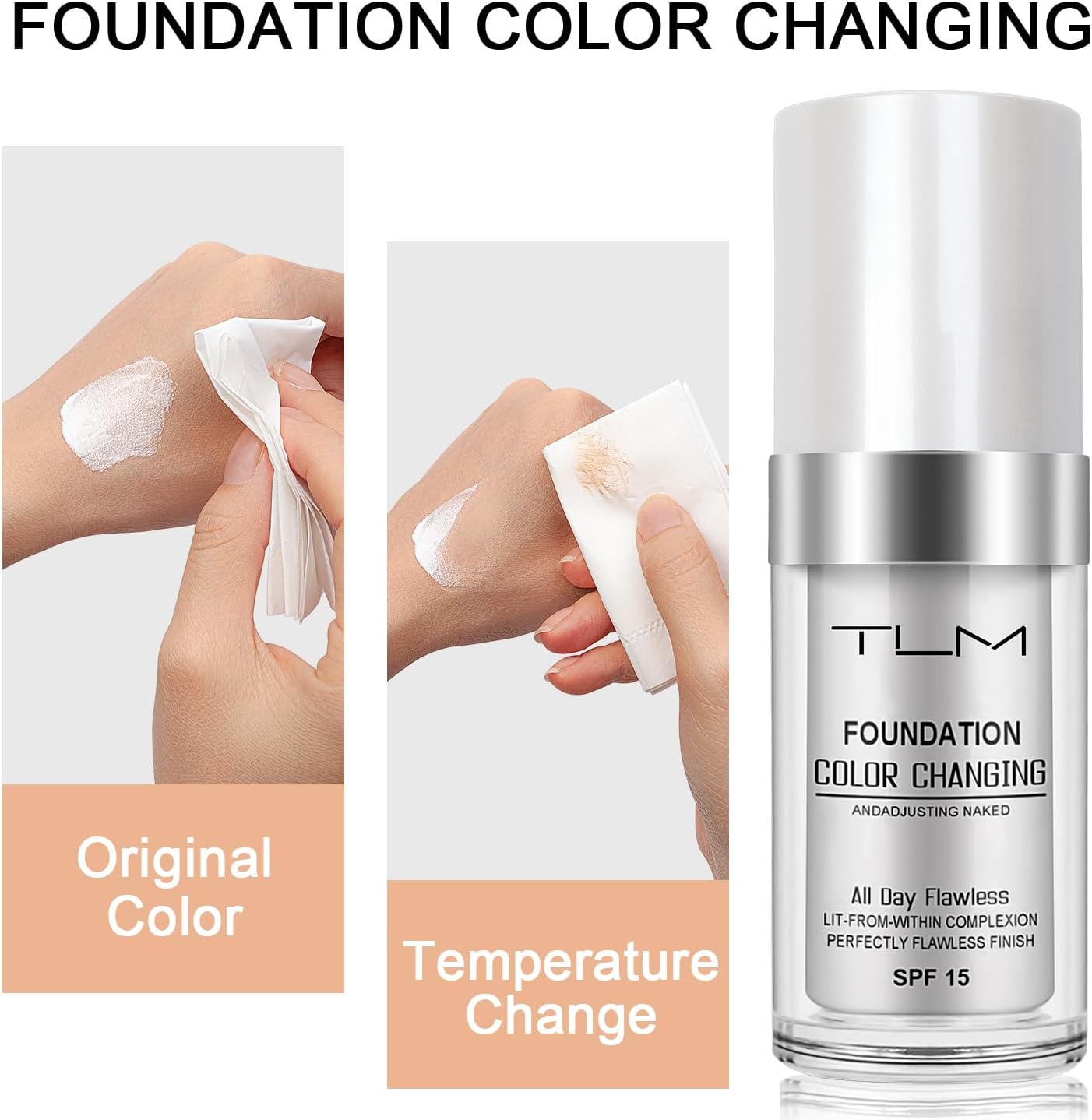 ReviGLam TLM Colour Changing Liquid Foundation Hides Wrinkles & Lines, BB Cream Makeup Base Concealer Cover V107-TLM-FF-401345-1