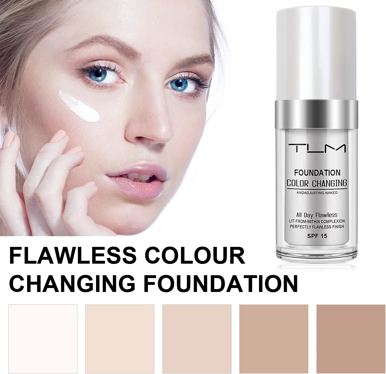 ReviGLam TLM Colour Changing Liquid Foundation Hides Wrinkles & Lines, BB Cream Makeup Base Concealer Cover V107-TLM-FF-401345-1