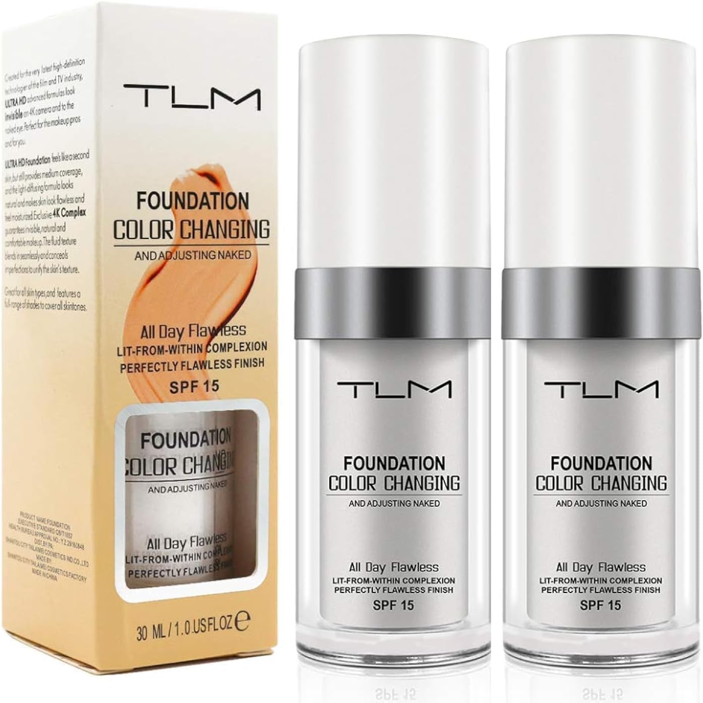 ReviGLam TLM Colour Changing Liquid Foundation Hides Wrinkles & Lines, BB Cream Makeup Base Concealer Cover V107-TLM-FF-401345-2