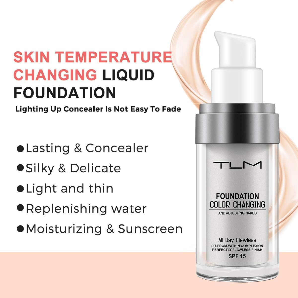 ReviGLam TLM Colour Changing Liquid Foundation Hides Wrinkles & Lines, BB Cream Makeup Base Concealer Cover V107-TLM-FF-401345-2