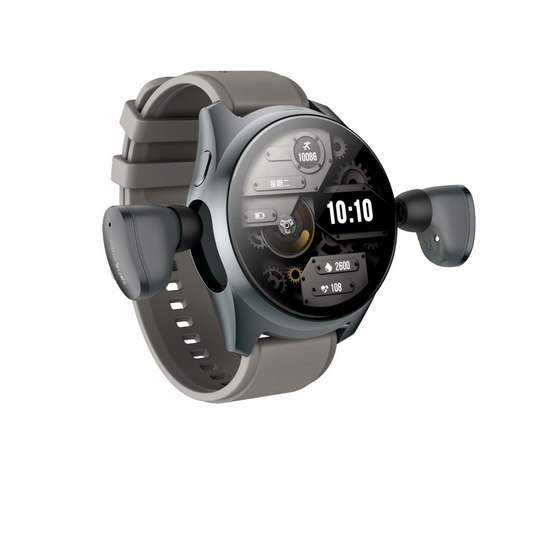 2-in-1 Smartwatch /Earphones & Charging Dock | 4GB MP3, Health Tracker | Titanium Grey | World's First V1077-AIP20250808003