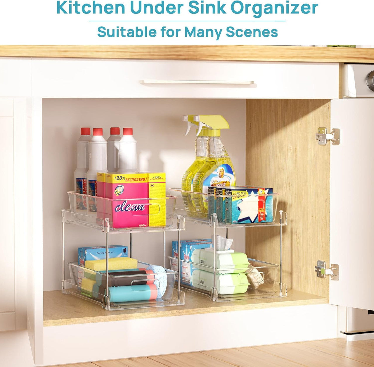 1 Pack Bathroom Organizer, 2 Tier Clear Under Sink Organizers Vanity Countertop Storage Container,Cabinet V1079-BATHO1