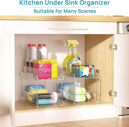 1 Pack Bathroom Organizer, 2 Tier Clear Under Sink Organizers Vanity Countertop Storage Container,Cabinet V1079-BATHO1