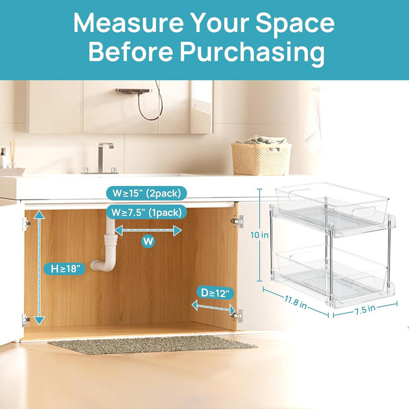 1 Pack Bathroom Organizer, 2 Tier Clear Under Sink Organizers Vanity Countertop Storage Container,Cabinet V1079-BATHO1