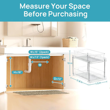 1 Pack Bathroom Organizer, 2 Tier Clear Under Sink Organizers Vanity Countertop Storage Container,Cabinet V1079-BATHO1