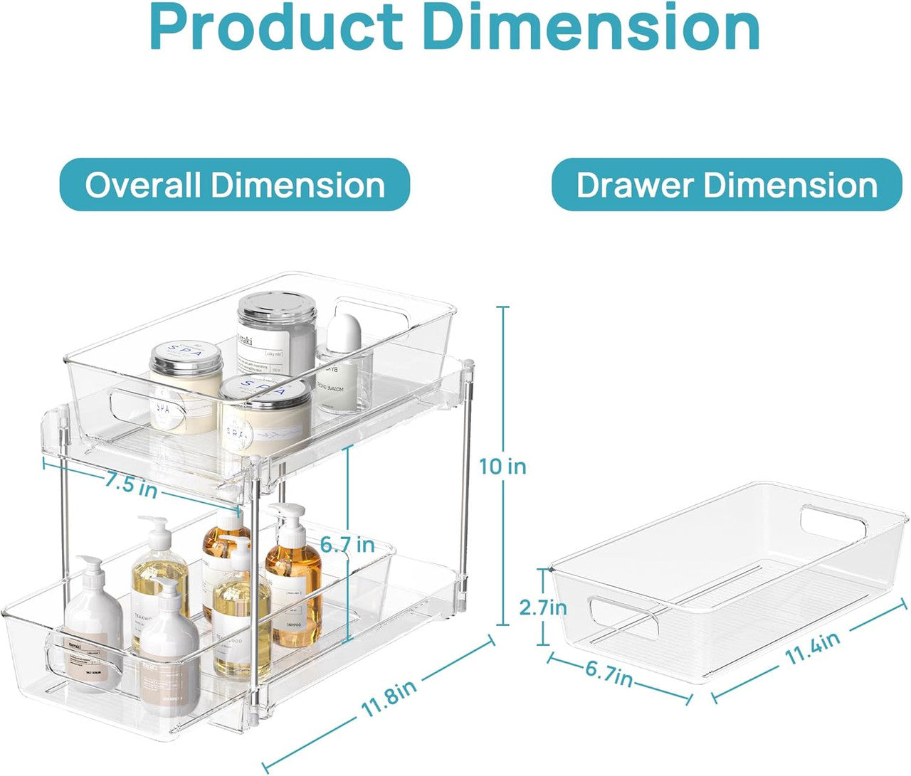 1 Pack Bathroom Organizer, 2 Tier Clear Under Sink Organizers Vanity Countertop Storage Container,Cabinet V1079-BATHO1