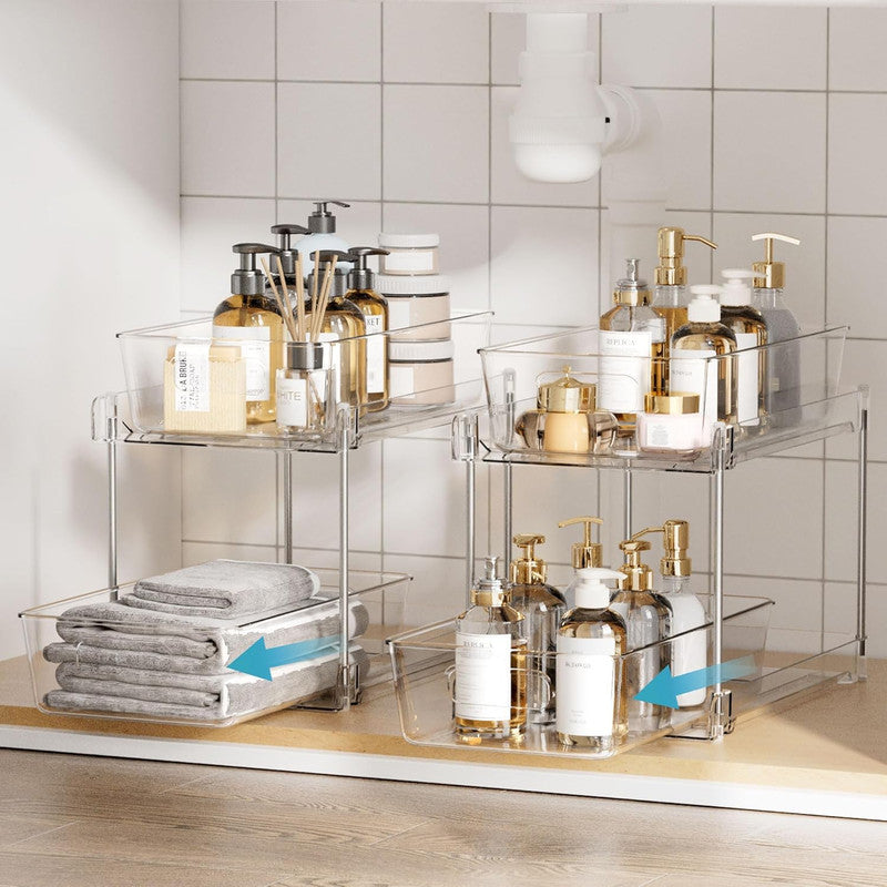 1 Pack Bathroom Organizer, 2 Tier Clear Under Sink Organizers Vanity Countertop Storage Container,Cabinet V1079-BATHO1