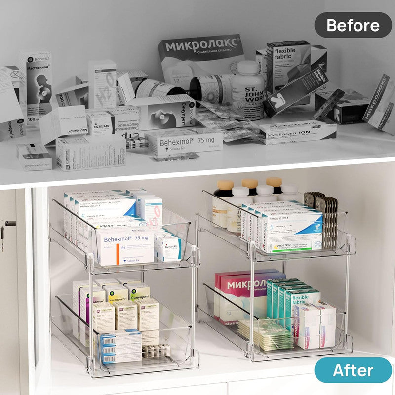 1 Pack Bathroom Organizer, 2 Tier Clear Under Sink Organizers Vanity Countertop Storage Container,Cabinet V1079-BATHO1