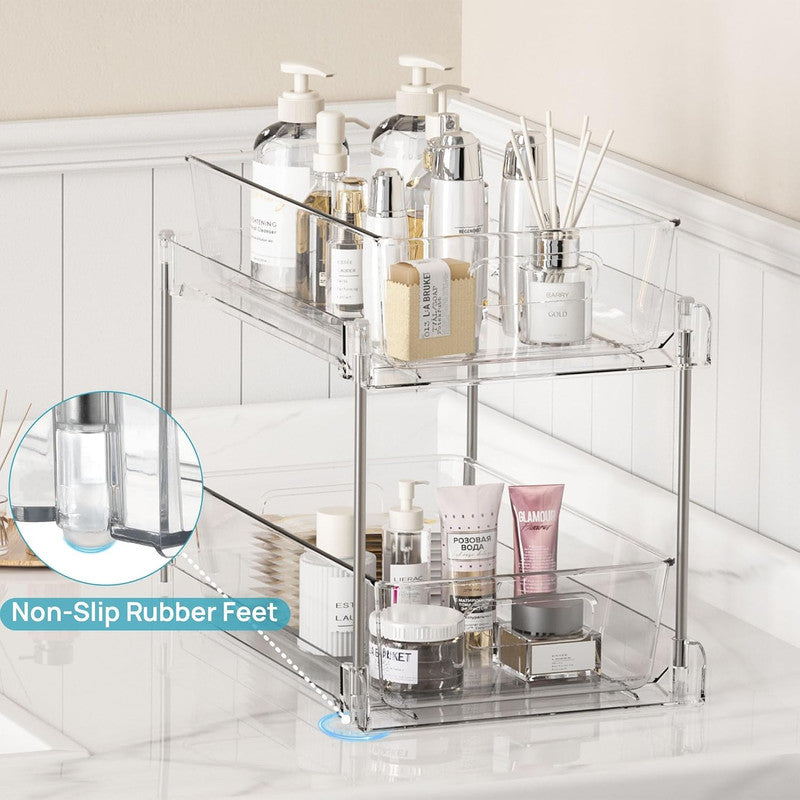 2 Pack Bathroom Organizer, 2 Tier Clear Under Sink Organizers Vanity Countertop Storage Container,Cabinet V1079-BATHO2
