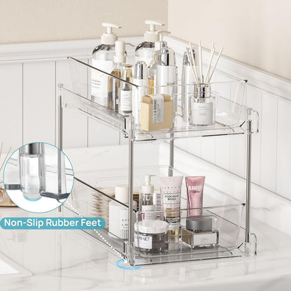 2 Pack Bathroom Organizer, 2 Tier Clear Under Sink Organizers Vanity Countertop Storage Container,Cabinet V1079-BATHO2