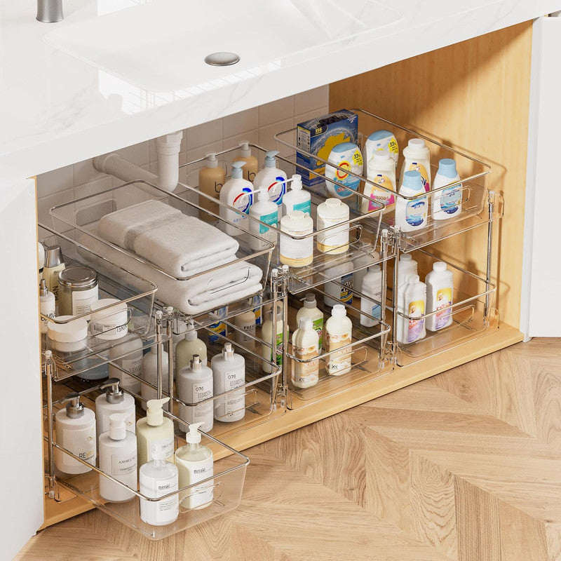 2 Pack Bathroom Organizer, 2 Tier Clear Under Sink Organizers Vanity Countertop Storage Container,Cabinet V1079-BATHO2