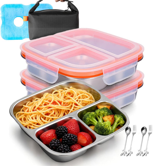 Stainless Steel Snack Box Container with Ice Pack & Lunch Bag for Man & Women - Bento Lunch Box Kit for V1079-BENTROBOXWITHICE