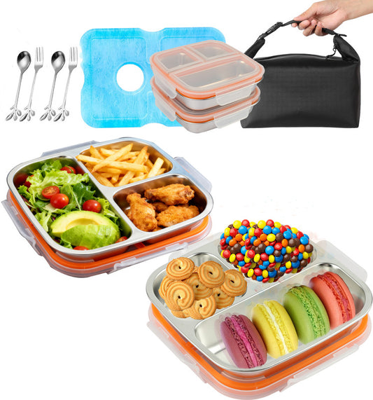 Stainless Steel Snack Box Container with Ice Pack & Lunch Bag for Man & Women - Bento Lunch Box Kit for V1079-BENTROBOXWITHICE