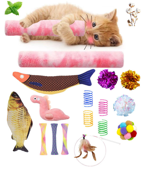 Pet Products Cat Toys,Interactive Kitten Toy for Indoor Kitty Exercise 14 Piece with Fish Catnip Spiral V1079-CATTOYPACK20250820001