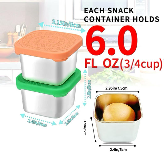 12Pack 6oz Stainless Steel Snack Containers and 2oz Salad Dressing To Go Containers with Silicone Lids, V1079-LITTLEBOX0012