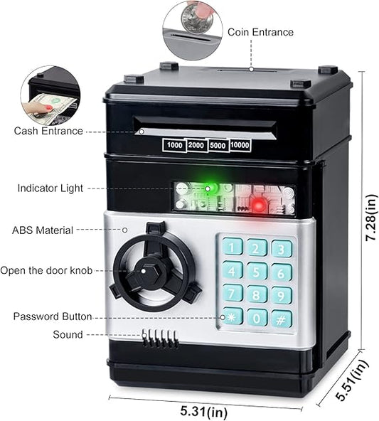 Toys for Kids Ages 5-7, 8-10, Electronic ATM Password Cash Coin Can Auto Scroll Paper Money Saving Box Toys V1079-SAVINGBANK001BLACK