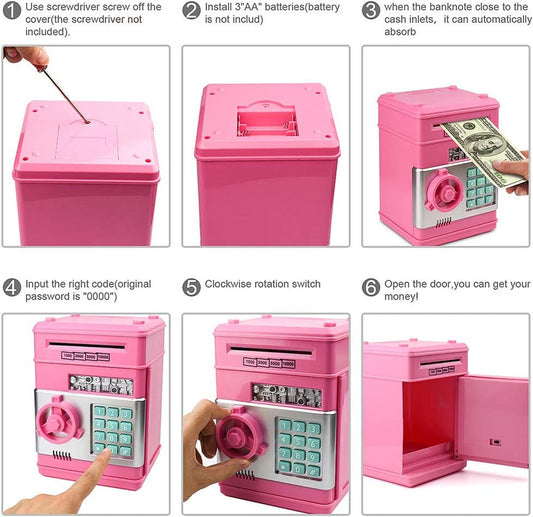 Toys for Kids Ages 5-7, 8-10, Electronic ATM Password Cash Coin Can Auto Scroll Paper Money Saving Box Toys V1079-SAVINGBANK001PINK