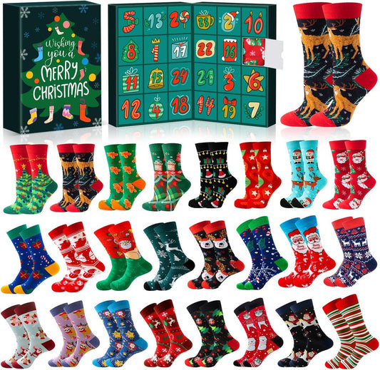 Advent Calendar 2025 Adult Men 24 Days of Christmas Cotton Socks US 7-13 Fun Christmas Sock Advent Calendar V1079-SOCKRED