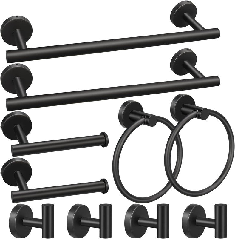 10pcs Bathroom Hardware Set, Including 16" Hand Towel Bars, Toilet Paper Holders, Towel Rings, Robe Towel V1079-T0WEL10