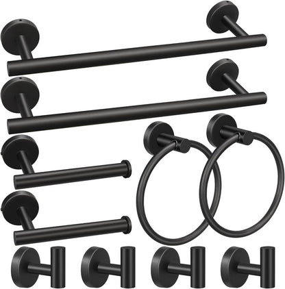 10pcs Bathroom Hardware Set, Including 16" Hand Towel Bars, Toilet Paper Holders, Towel Rings, Robe Towel V1079-T0WEL10