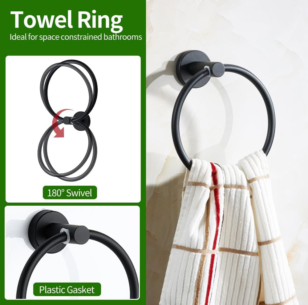 10pcs Bathroom Hardware Set, Including 16" Hand Towel Bars, Toilet Paper Holders, Towel Rings, Robe Towel V1079-T0WEL10