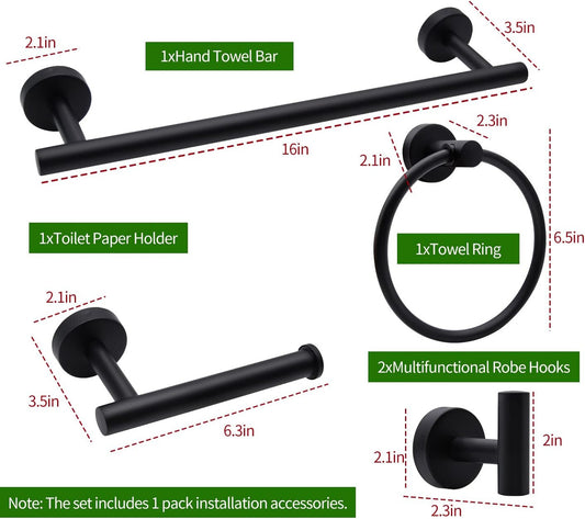 5pcs Bathroom Hardware Set, Matte Black Bathroom Hardware Set, Including 16" Hand Towel Bars, Toilet Paper V1079-TOWEL5