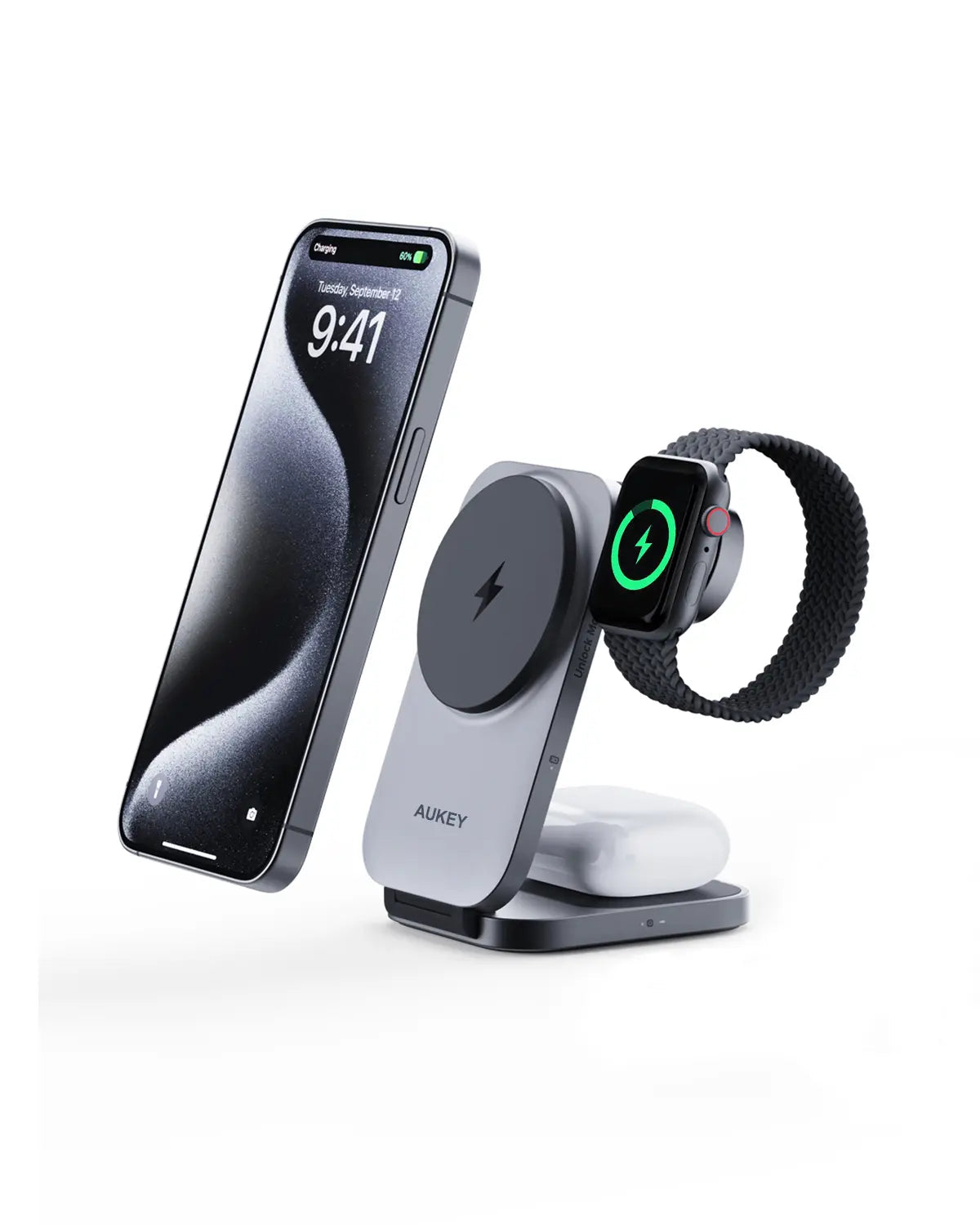 Aukey MagFusion Z Qi2 3-in-1 Foldable Magnetic Fast Wireless Charging Station (LC-MC312) V1089-LLTSAUN1049283A