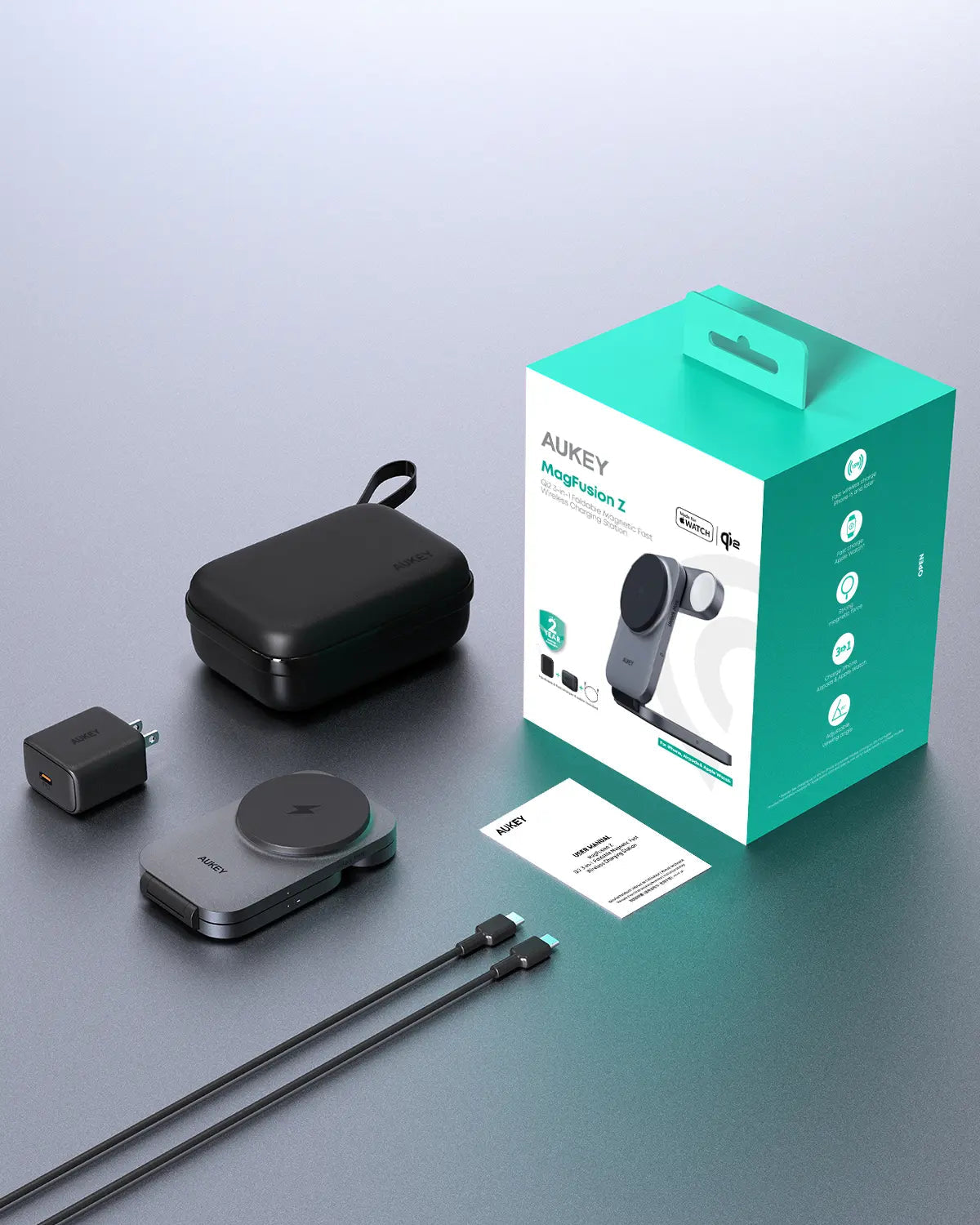 Aukey MagFusion Z Qi2 3-in-1 Foldable Magnetic Fast Wireless Charging Station (LC-MC312) V1089-LLTSAUN1049283A