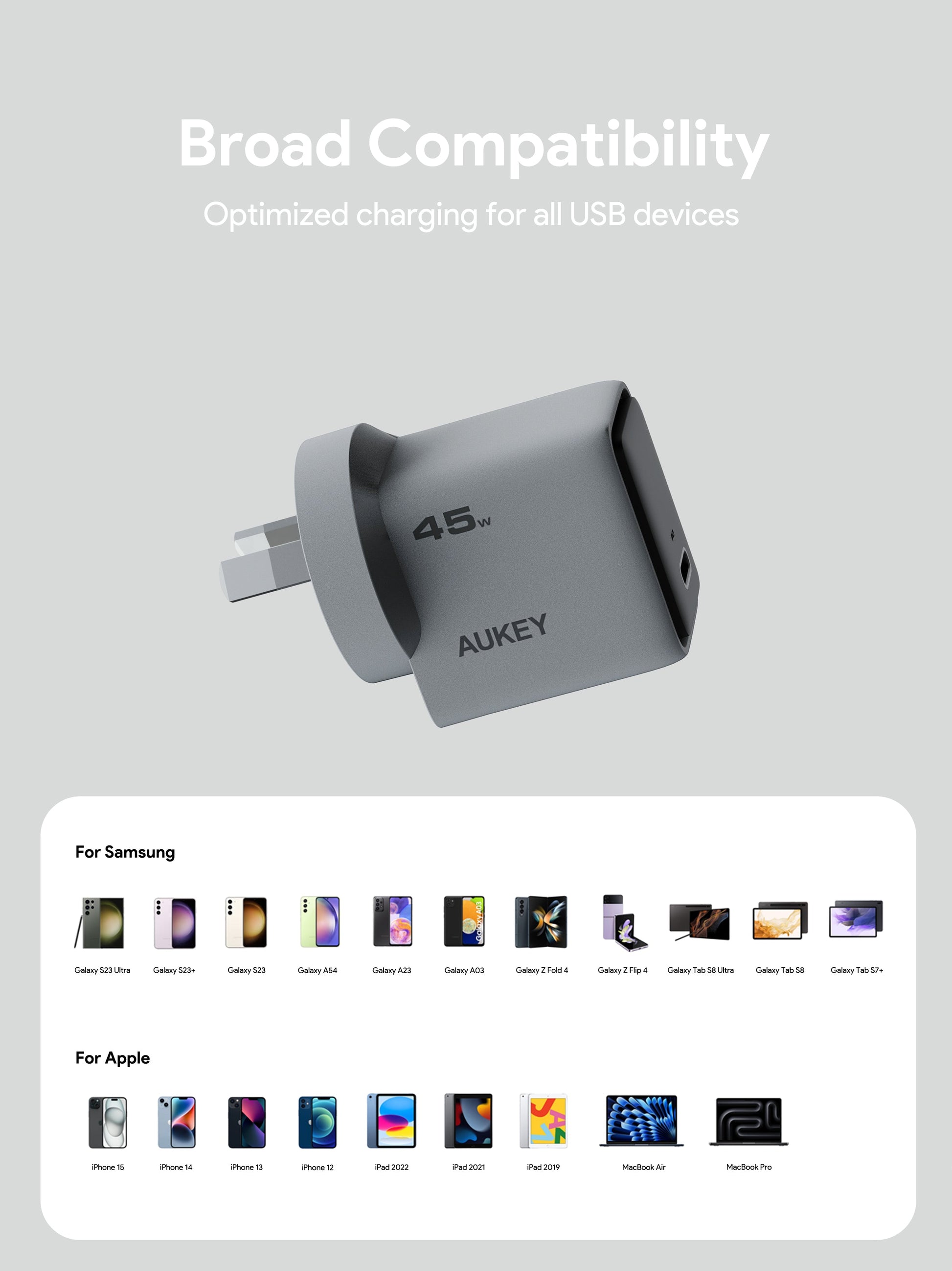 Aukey Comet 45W PD Fast Wall Charger GaN USB-C (PA-C2) V1089-LLTSAUN1056369VN