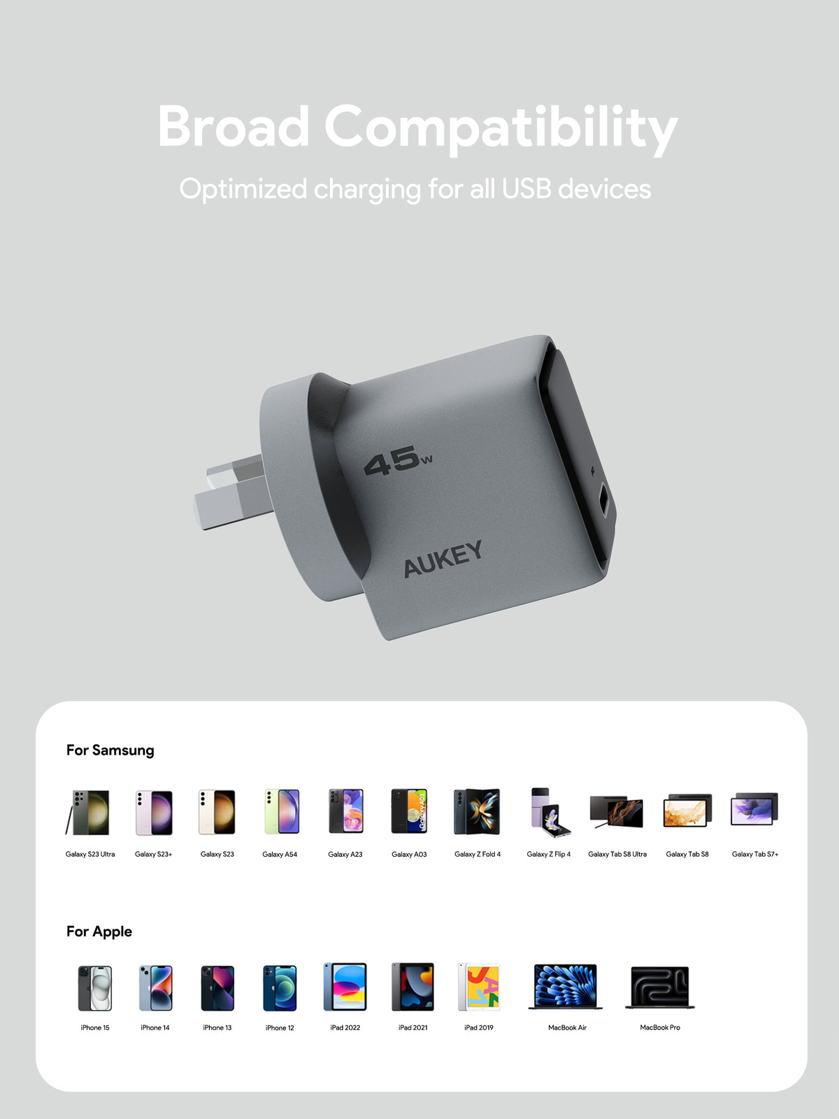 Aukey Comet 45W PD Fast Wall Charger GaN USB-C (PA-C2) V1089-LLTSAUN1056369VN