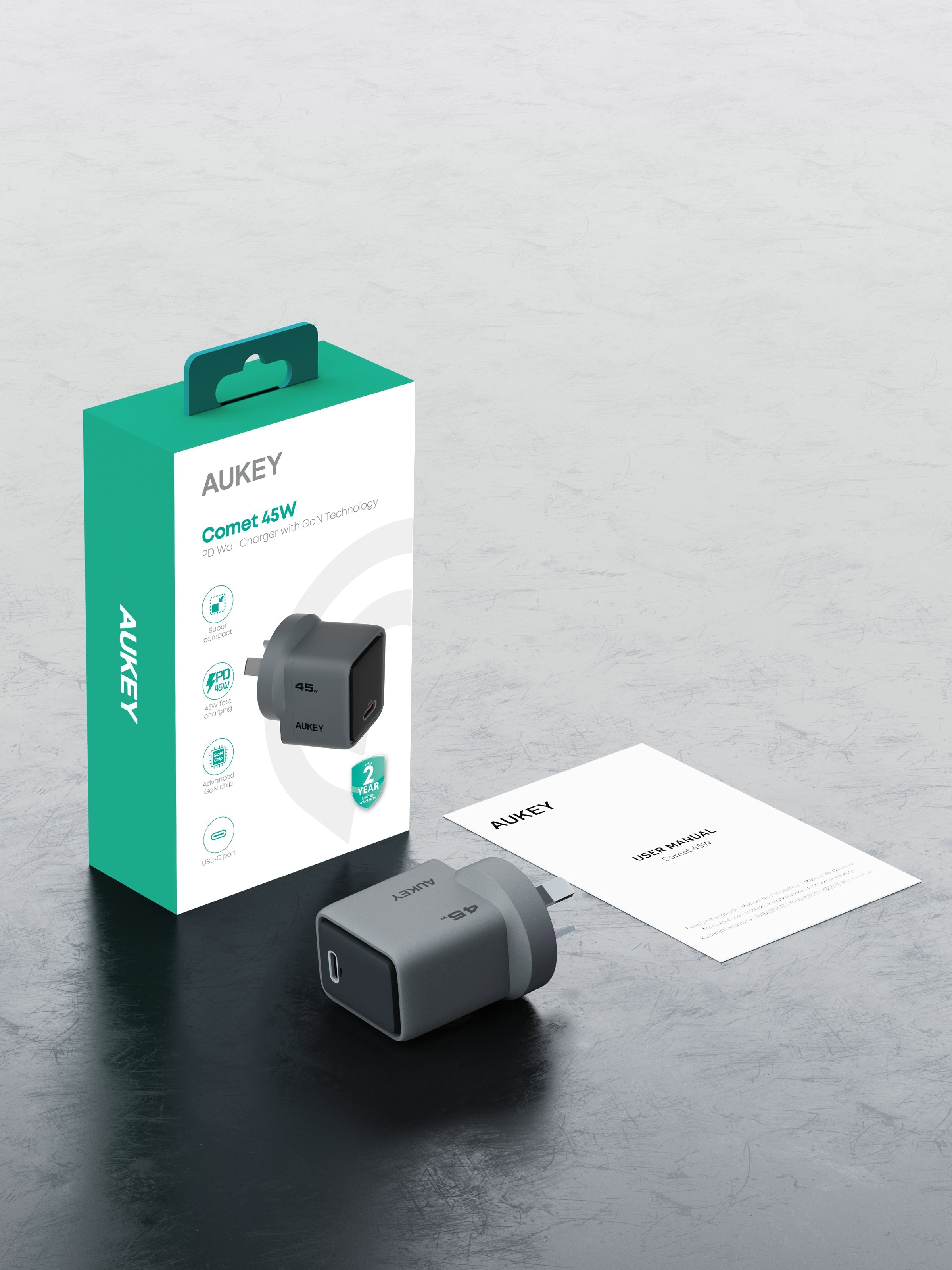 Aukey Comet 45W PD Fast Wall Charger GaN USB-C (PA-C2) V1089-LLTSAUN1056369VN