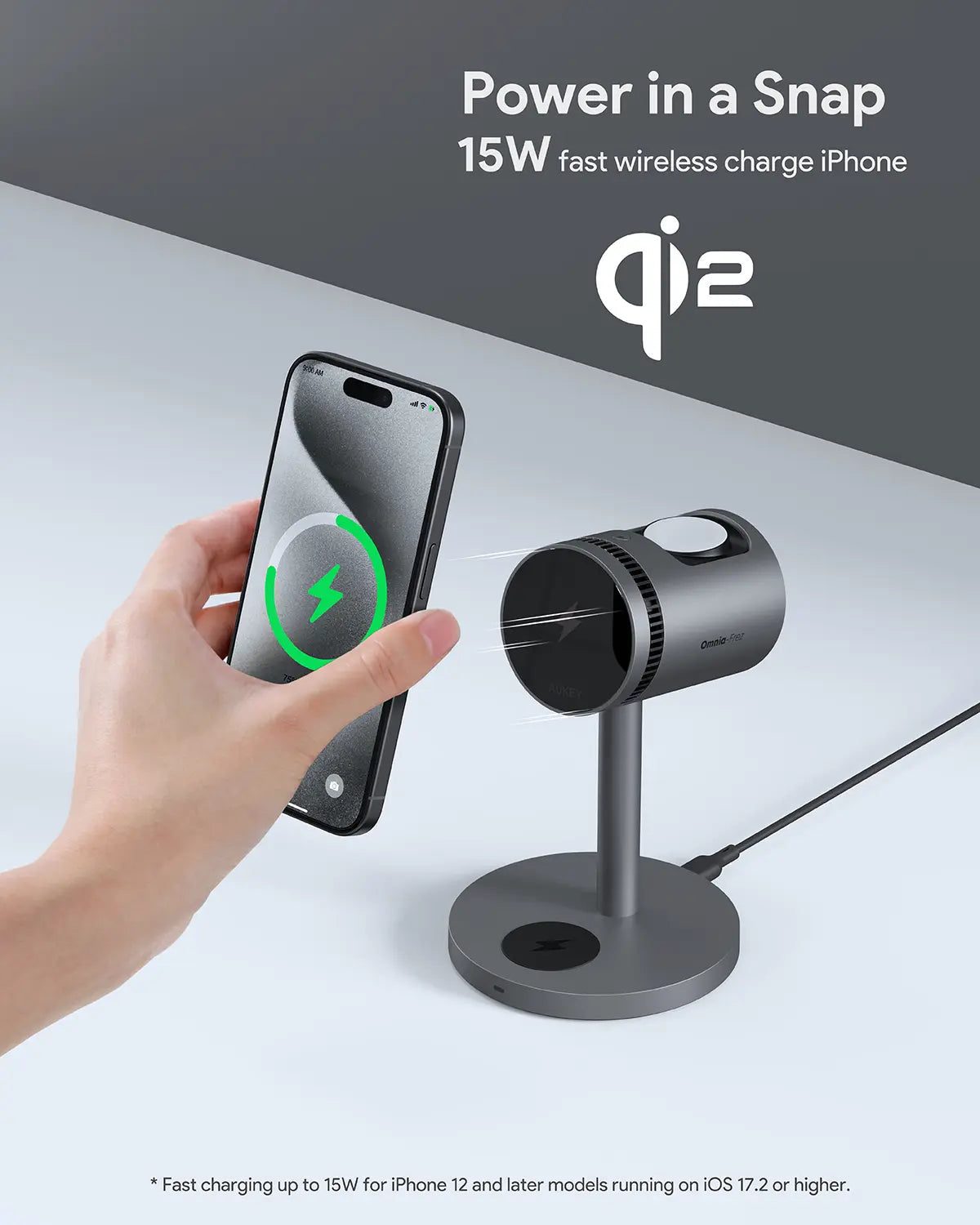 Aukey MagFusion 3-in-1 Pro Qi2 Magnetic Fast Wireless Charging Station with Active Cooling (LC-MC311A) V1089-LLTSAUN1059379
